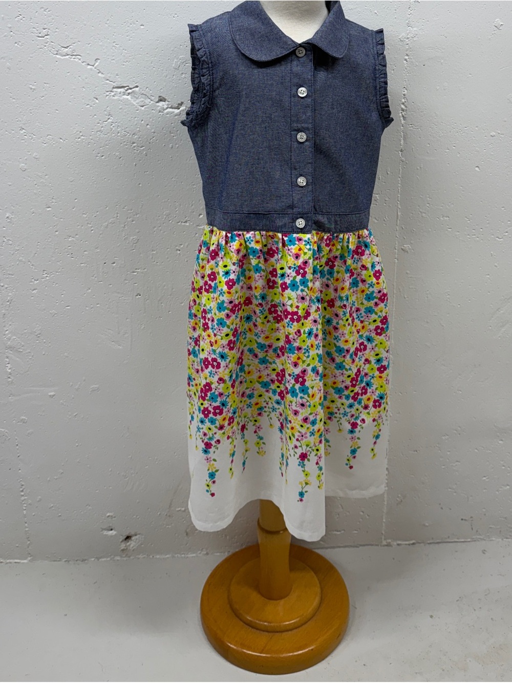 Girls dress in Floral Print & white skirt and a faux denim looking top
